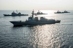161014-N-OI810-338 WATERS SURROUNDING THE KOREAN PENINSULA (Oct. 14, 2016) Republic of Korea Navy, ROKS Sejong the Great (DDG-991), center, in formation with ships from Carrier Strike Group Five (CSG 5) during exercise Invincible Spirit. Invincible Spirit is a bilateral exercise conducted with the ROKN in the waters near the Korean Peninsula, consisting of routine operations in support of maritime counter-special operating forces and integrated maritime operations. Ronald Reagan is on patrol with CSG 5 supporting security and stability in the Indo-Asia-Pacific region. (U.S. Navy photo by Petty Officer 3rd Class Nathan Burke/Released)