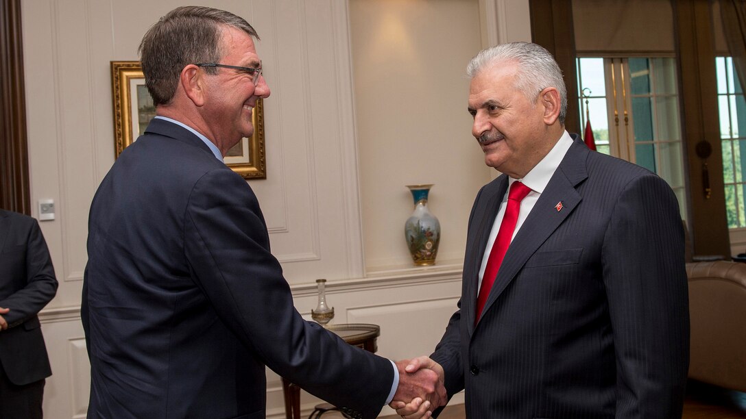 Defense Secretary Ash Carter met with Turkish leaders including  Prime Minister Binali Yıldırım, in Ankara, Turkey, and reaffirmed his support for the long term strategic alliance between the two NATO allies.
