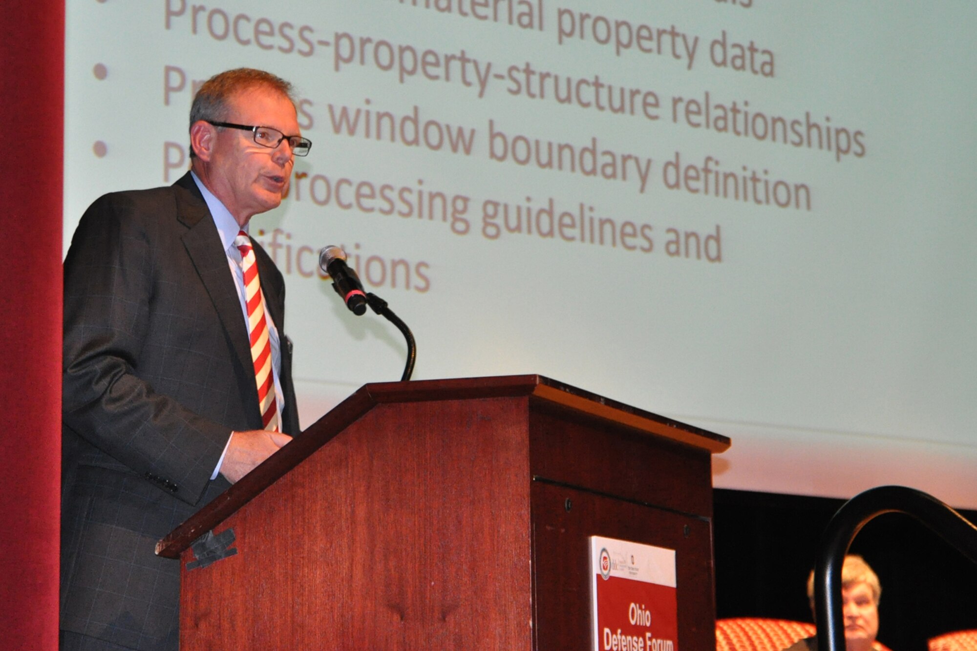 Mike Hripko, Associate Vice President for Research at Youngstown State University, Ohio, discusses building defense investment in the state during the inaugural Ohio Defense Forum held at The Ohio State University here, Oct. 5, 2016. The purpose of the two-day forum was to create a united front for national security and defense in Ohio regarding the state’s defense and military industries and facilities in light of recent and potential Department of Defense programmatic changes and other future force-shaping including a Congressionally-directed Base Realignment and Closure, or BRAC. (U.S. Air Force photo/Master Sgt. Bob Barko Jr.) 