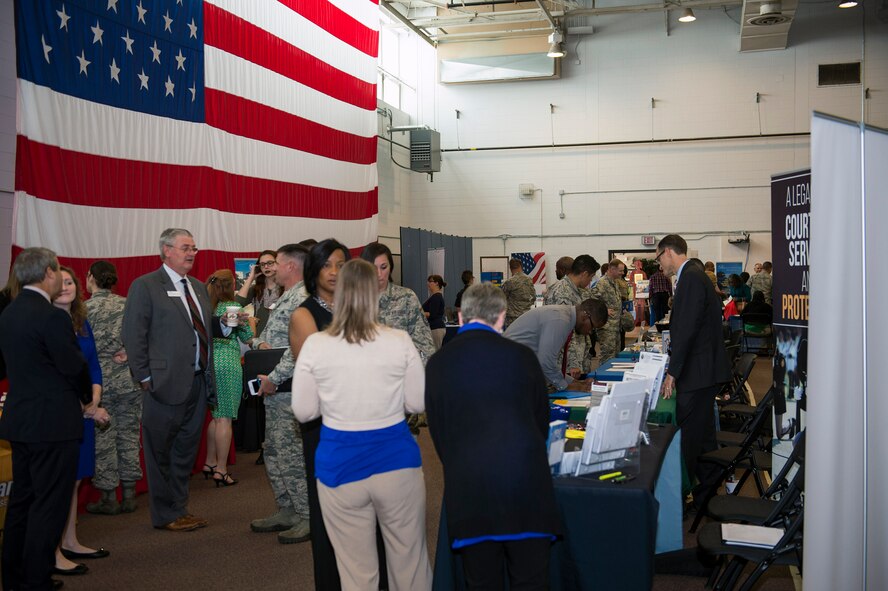 Employers from over 50 organizations talked to Airmen about employment opportunities during a job fair hosted by the Georgia Department of Labor and Moody’s Airman and Family Readiness Center, Oct. 20, 2016, at Moody Air Force Base, Ga. The event was geared toward helping veterans, transitioning service members and dependents find employment and enhance their networking skills. (U.S. Air Force photo by Airman 1st Class Greg Nash)