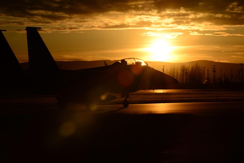 A Republic of Korea Air Force F-15K Slam Eagle multi-role fighter aircraft taxis down the Eielson Air Force Base, Alaska, flight line, Oct. 20, 2016, during RED FLAG-Alaska (RF-A) 17-1. RF-A enables joint and international units to sharpen their combat skills by flying simulated combat sorties in a realistic threat environment. (U.S. Air Force photo by Airman Eric M. Fisher)