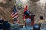 Defense Secretary Ash Carter addresses troops at the Combined Joint Task Force-Operation Inherent Resolve headquarters in Baghdad, Oct. 22, 2016. DoD photo by Air Force Tech. Sgt. Brigitte N. Brantley