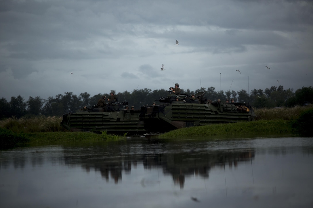 U.S. Marines in an assault amphibious vehicle cross marshland on Subic Bay, Philippines, during Philippine Amphibious Landing Exercise 33 (PHIBLEX), Oct. 7, 2016. PHIBLEX is an annual U.S-Philippine military bilateral exercise that combines amphibious capabilities and live-fire training with humanitarian civic assistance efforts to strengthen interoperability and working relationships. (U.S. Marine Corps photo by Lance Cpl. Nelson Duenas/Released)