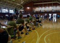 Military members from the Royal Air Force and Japan Air Self-Defense Force compete in the 15th Annual Northern Air Defense Force tug of war event, at Misawa Air Base, Japan, Oct. 22, 2016. The Royal Air Force had an opportunity to join this annual event due to their presence here for Guardian North 16, the first-ever bilateral exercise, with JASDF members. In addition to this event, JASDF also held a friendship party to help participants bond in a non-work environment. (U.S. Air Force photo by Senior Airman Deana Heitzman)