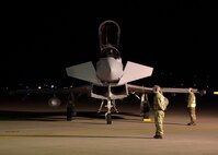 A Royal Air Force Eurofighter Typhoon assigned to the II Army Co-operation Squadron, sits on a runway, at Misawa Air Base, Japan, Oct. 22, 2016. The RAF and Japan Air Self-Defense Forces are participating in Guardian North 16 for the next week in efforts to strengthen ties between the two countries. In addition to Japan, the RAF Typhoons traveled to Malaysia and will travel to South Korea and conduct bi-and trilateral exercises. The RAF Typhoons are assigned to RAF Lossiemouth, located in Moray, Scotland. (U.S. Air Force photo by Senior Airman Deana Heitzman)