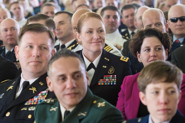 Audience members listen to General Dunford deliver graduation address at National Defense University’s 2016 graduation ceremony, on Fort Lesley J. McNair, Washington, DC, June 9, 2016 (DOD/Sean K. Harp)