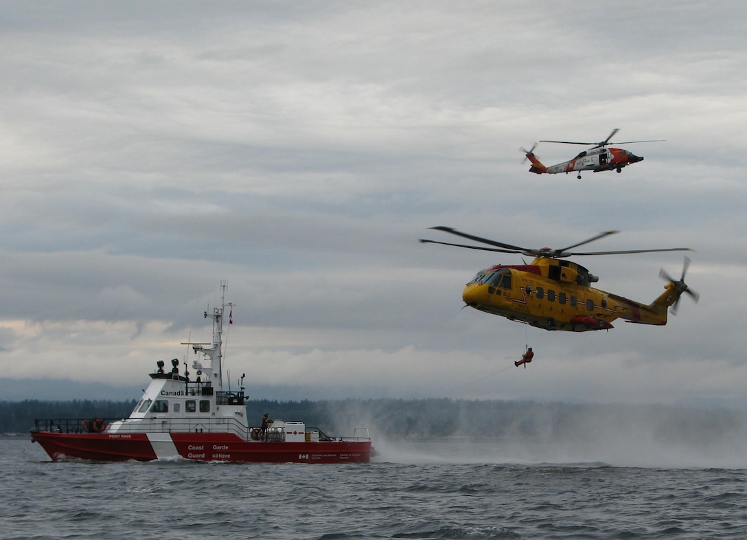 The U.S. Coast Guard, Royal Canadian Air Force, and the Canadian Coast Guard work closely together to ensure the safety of mariners along the border.