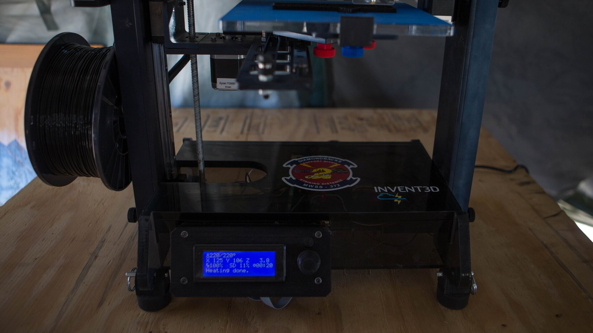 An Invent3D printer assigned to Marine Wing Support Squadron 372  is displayed during a 3-D printer integration exercise at site 50 training area, Wellton, Arizona, Oct. 18, 2016. This exercise was part of Weapons Tactics Instructors course 1-17, a seven week training event hosted by Marine Aviation Weapons and Tactics Squadron One cadre which emphasizes operational integration of the six functions of Marine Corps aviation in support of a Marine Air Ground Task Force. MAWTS-1 provides standardized advanced tactical training and certification of unit instructor qualifications to support Marine aviation Training and Readiness and assists in developing and employing aviation weapons and tactics. 