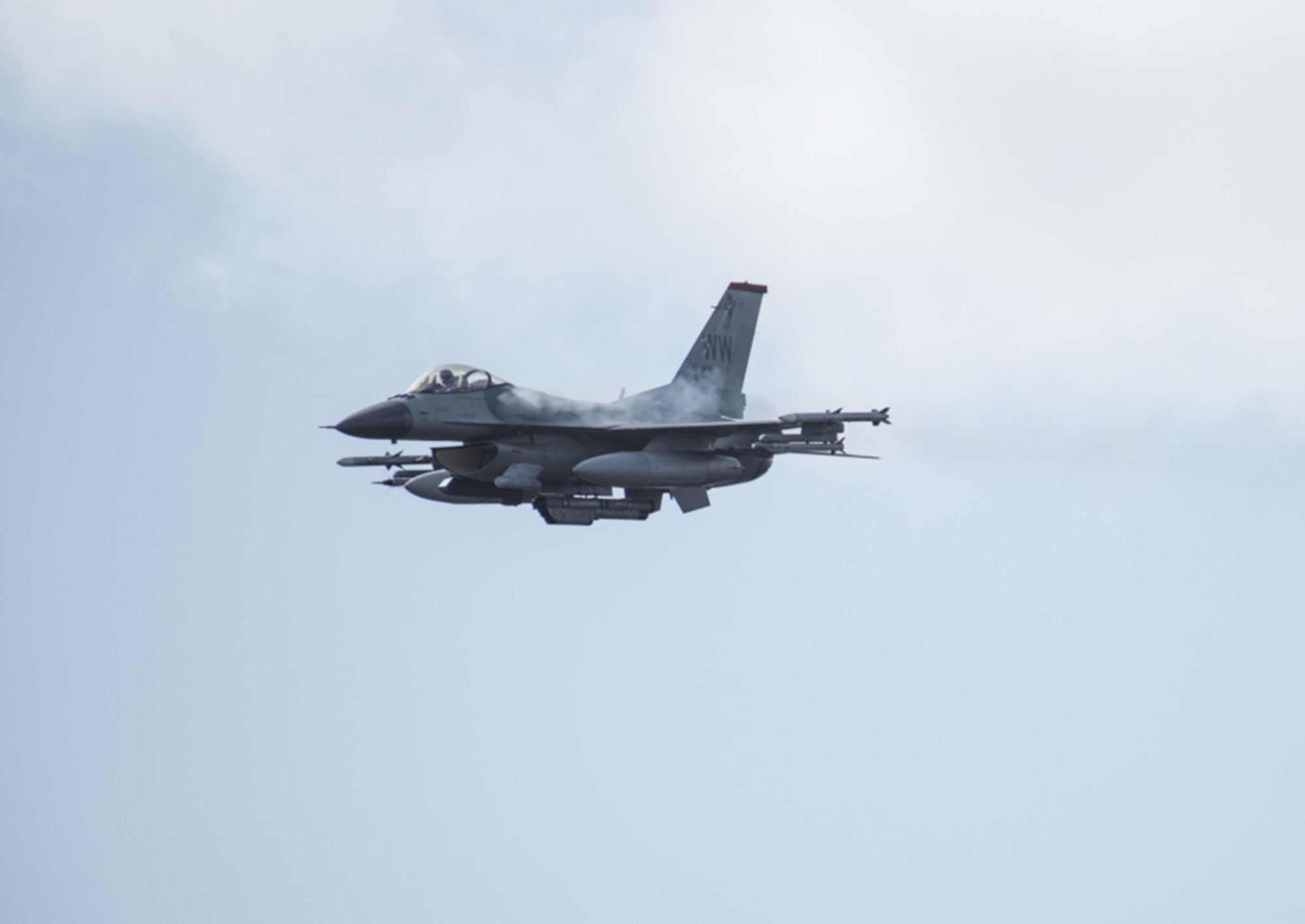 AOMORI, Japan - An F-16 Fighting Falcon soars in the sky during a Range Day event at Misawa Air Base, Japan, Oct. 21, 2016.  The F-16 is a compact, multi-role fighter aircraft that is high  maneuverable and has proven itself in air-to-air and air-to-surface attacks. 