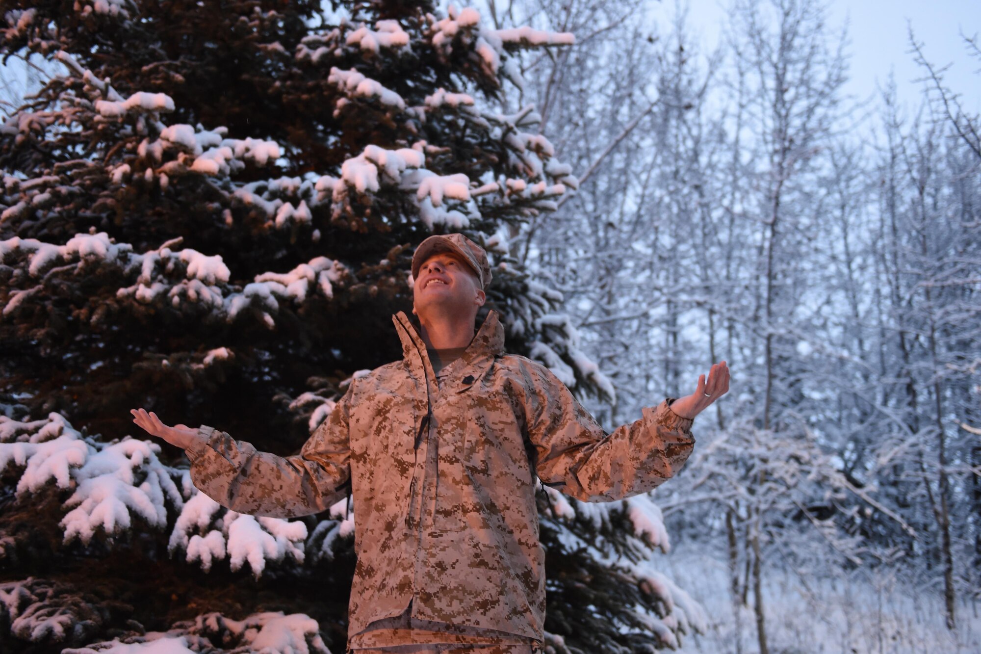 Marine Corps Sgt. Maj. Anthony Spadaro, U.S. Pacific Command senior enlisted leader, stands outside the Iditarod Dining Facility, at Joint Base Elmendorf-Richardson, Alaska, Oct. 21, 2016. Spadaro, a native of New Brunswick, New Jersey visited JBER for a three day immersion tour Oct. 19 to 21, 2016. Spadaro provides the PACOM commander with the enlisted perspective on theater security cooperation, encouraging peaceful development, responding to contingencies, and deterring aggression throughout the Indo-Asia-Pacific region. This was his first visit to Alaska. 