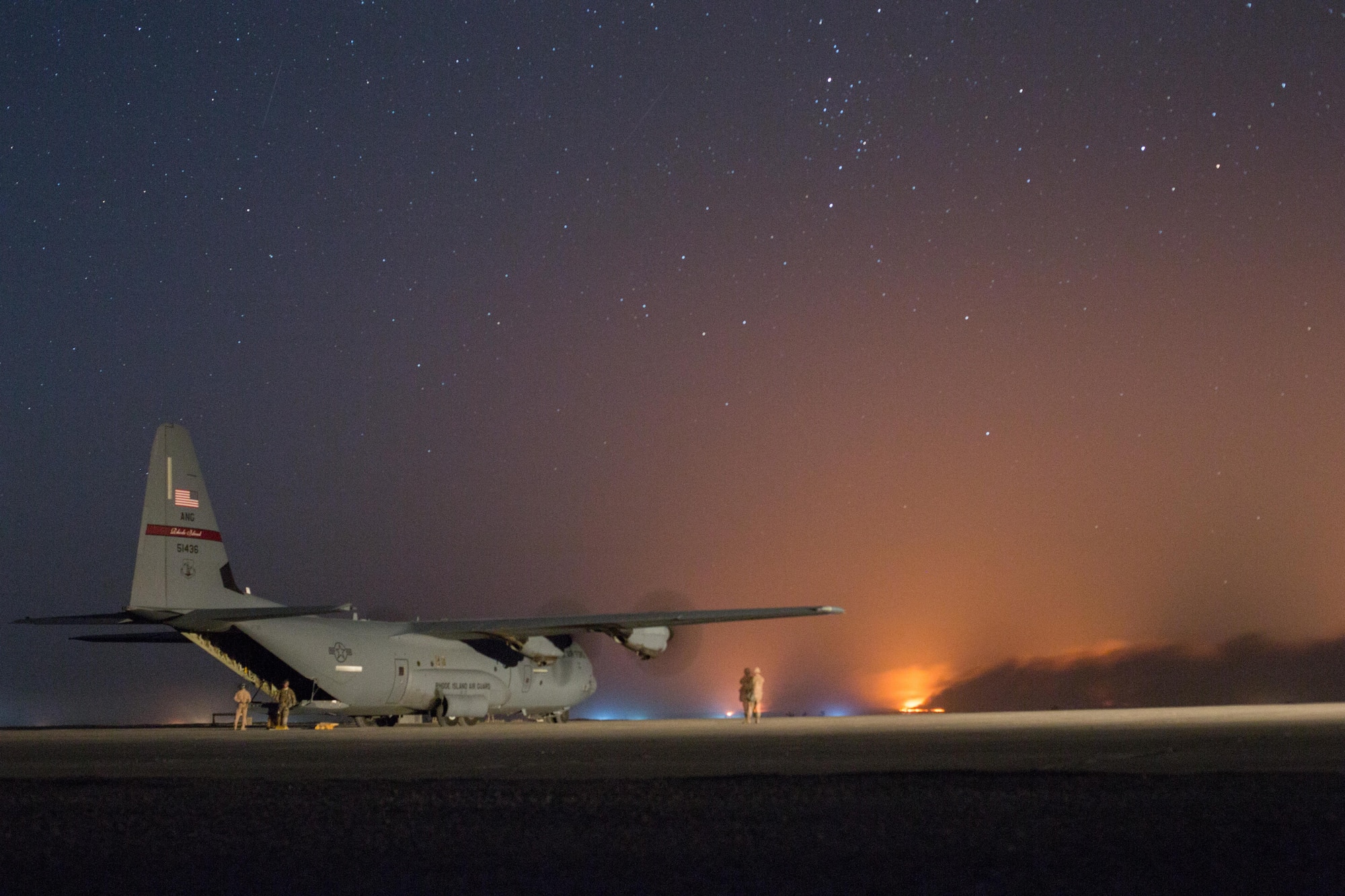 A U.S. Air Force C-130J Super Hercules waits to unload logistical supplies in support of the fight for Mosul at Qayyarah West airfield, Iraq, Oct. 22, 2016. This is the second aircraft to land there following completion of repairs to the runway after Da’esh damaged it in an attempt to disrupt Iraqi Security forces from gaining control of the area. Control of the Qayyarah West airfield has enabled the opening of an air corridor to support operations throughout northern Iraq. A Coalition of over 60 nations has formed to provide assistance and training to Iraqi forces to counter Da’esh, re-establish Iraq’s borders and re-take lost terrain thereby restoring regional stability and security.  (U.S. Army photo by Spc. Christopher Brecht)