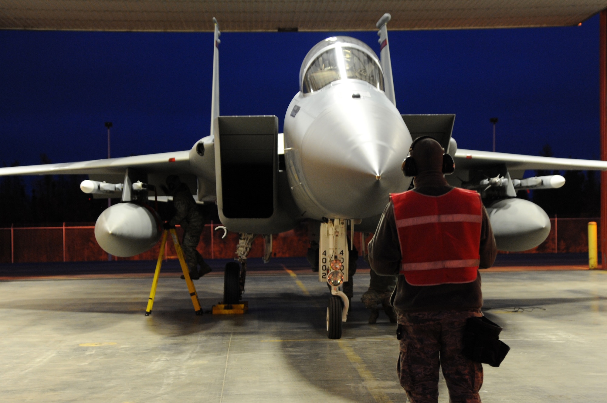 Technical Sgt. Gregory VanAcker and members of the 142nd Maintenacne Group prepare the F-15 Eagle for flight, in support of Exercise Vigilant Shield 2017, Yellowknife, Northwest Territories, Oct. 20, 2016.  During this exercise, forces supporting North American Aerospace Defense Command (NORAD) will deploy and conduct air sovereignty operations in the far north and the high Arctic demonstrating the ability to detect, identify and meet possible threats in some of the most remote regions in the world.  (U.S. Air National Guard photo by Senior Master Sgt. Shelly Davison, 142nd Fighter Wing Public Affairs). 