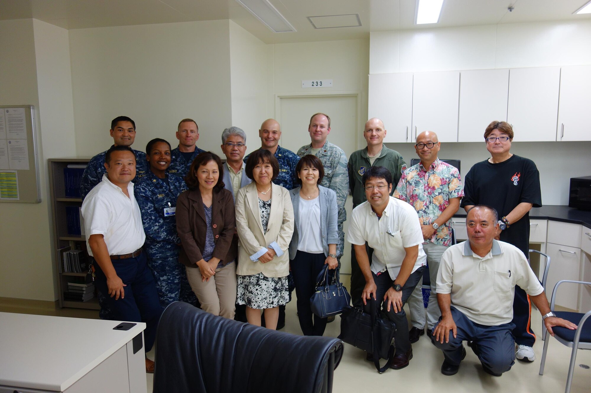 Several Joint Public Epidemiological Action Center for Health members meet with University of the Ryukyus professors and Okinawa Prefectural Government representatives U.S. Naval Hospital Department of Preventive Medicine, Camp Foster, Japan, Oct. 13, 2016. The University of the Ryukyus and the OPG are spearheading translational research projects (scientific research that directly leads to interventions, technology, and methods that can be put into use) to prevent the spread of infectious disease across Okinawa. (courtesy photo)