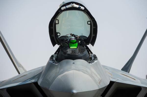 U.S. Air Force pilot prepares an F-22 Raptor for take off from an undisclosed location in Southwest Asia, Oct. 21, 2016. F-22 Raptors are one of several coalition airframes providing close air support to ground forces working to liberate the city of Mosul, Iraq. (U.S. Air Force photo by Senior Airman Tyler Woodward)