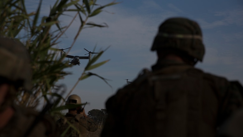 U.S. Marines assigned to Special Purpose Marine Air Ground Task Force-Crisis Response-Africa provide security while two MV-22B Ospreys land during an alert force drill at Naval Station Rota, Spain, Oct. 20, 2016. The purpose of the drill was to rehearse and assess the SPMAGTF’s ability to integrate elements and respond to a time-sensitive crisis. SPMAGTF-CR-AF is designed to provide contingency support to U.S. Africa Command, including tactical recovery of aircraft and personnel, embassy reinforcement, support to noncombatant evacuation operations, humanitarian assistance and disaster relief. 