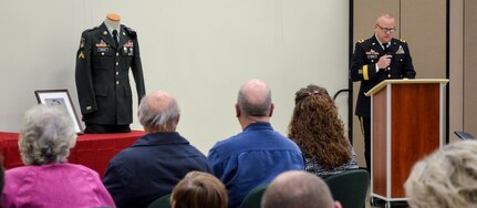 88th Regional Support Command’s Deputy Commanding General, Brig. Gen. Stephen Strand speaks during the memorialization ceremony of the Cpl. Kelly B. Grothe Army Reserve Center in Hayden, Idaho, Oct. 22. Grothe was a United States Army Combat Engineer assigned to Bravo Company, 321st Engineer Battalion, who was killed in action while conducting route clearance operations in the area of Abu Bali, Iraq during the Global War on Terrorism, May 3, 2007. He was 21 years old.