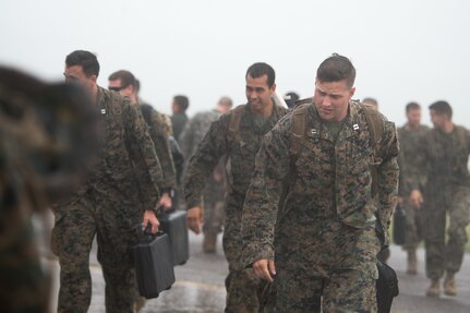 Approximately 140 personnel returned to Soto Cano Air Base, Honduras Oct. 19 in the pouring rain.  Joint Task Force – Bravo was mobilized for Hurricane Matthew relief efforts in Haiti after the storm hit the island. Joint Forces worked around the clock for 15 days providing airlift support and delivering relief supplies to the hardest hit area from the storm. 