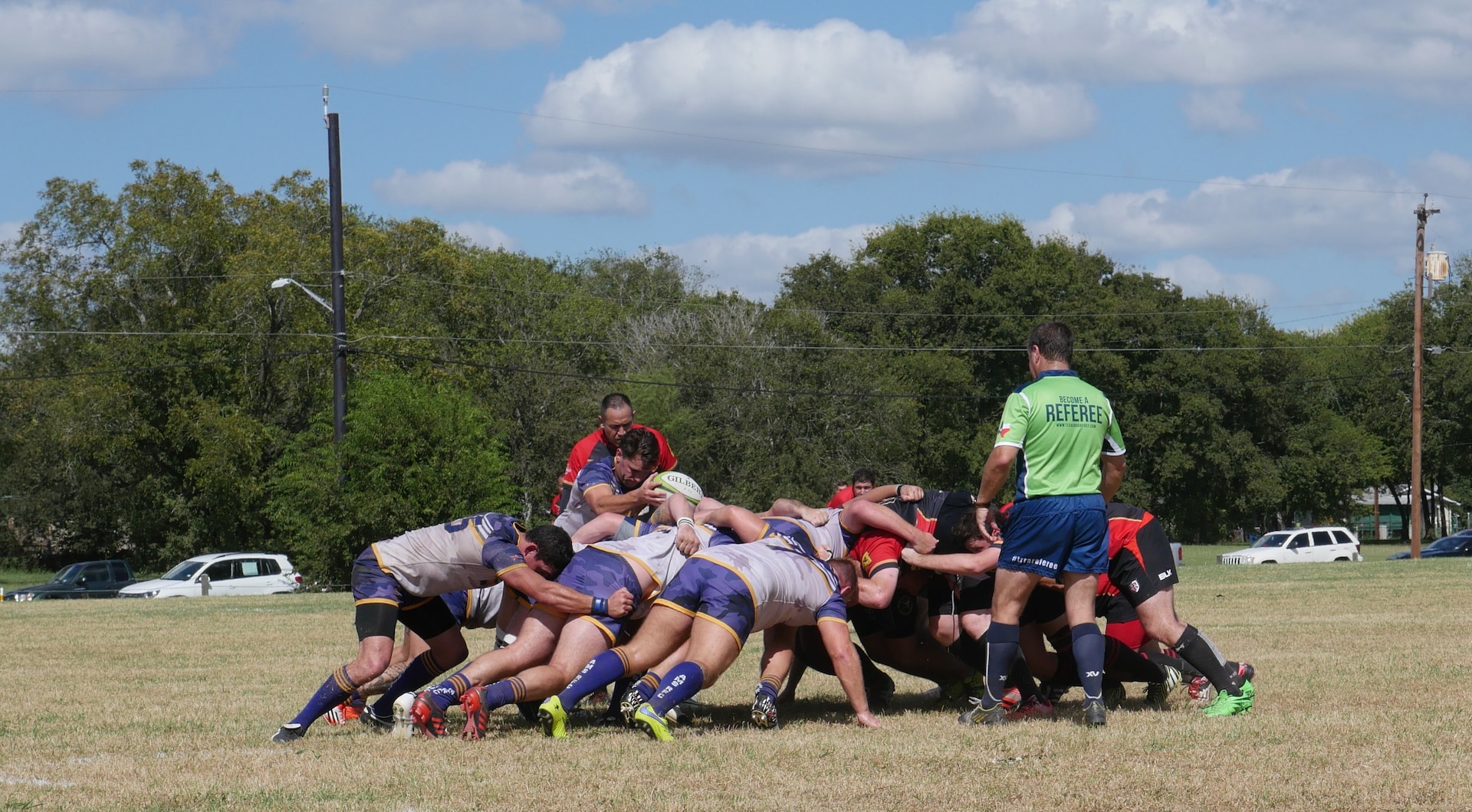 The San Antonio Rugby Football Club (right), a 45-year-old organization formed by doctors from Brooke Army Medical Center in 1971, are locked in a “scrum” during their match against the British Army Medical Services Rugby Team at the Wheatley Sports complex in San Antonio Oct. 15. The visiting British broke open a close match in the second half and won, 45-10. 