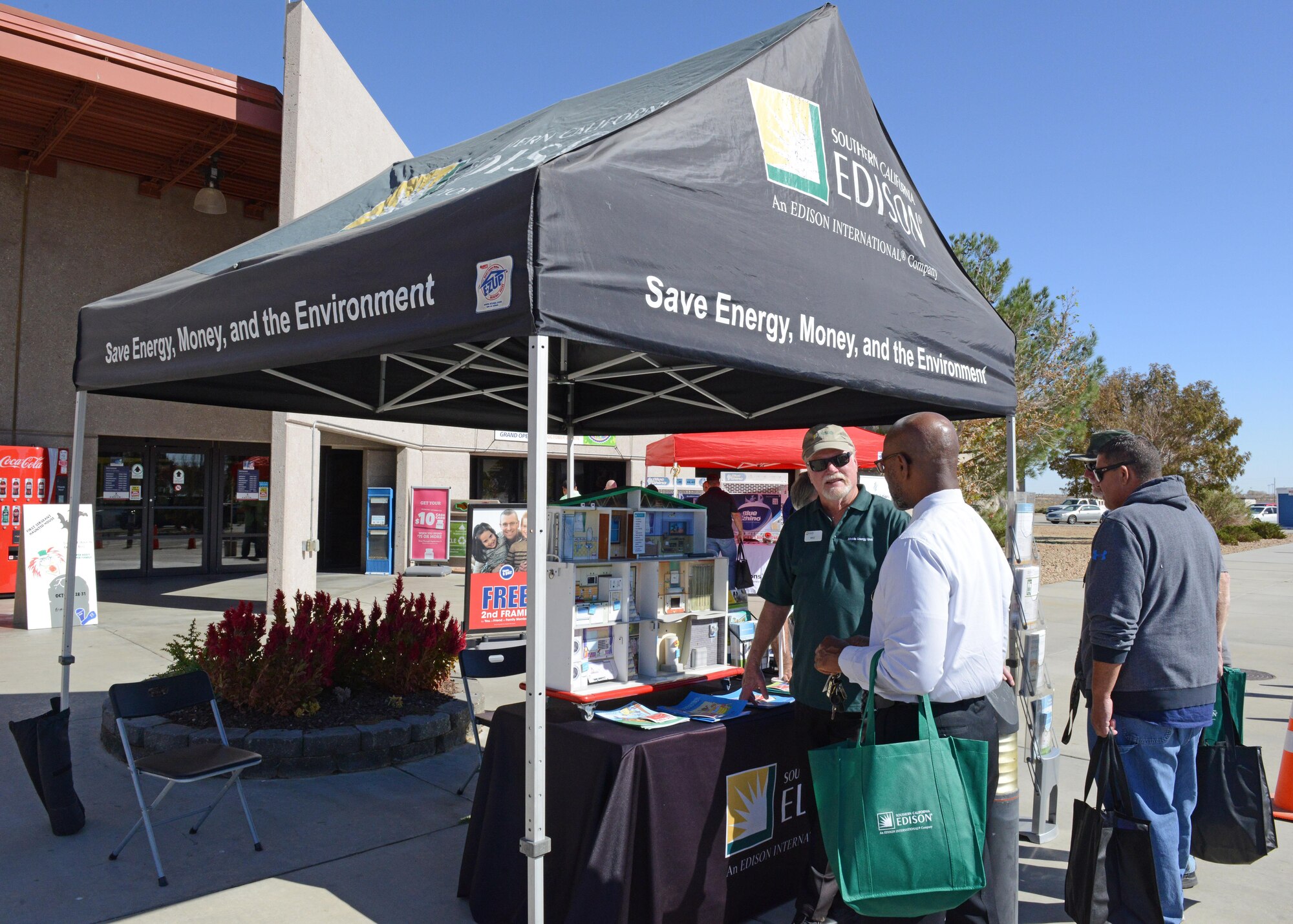 Southern California Edison was one of several companies invited to come to Edwards Oct. 19 to help raise awareness and provide information about saving energy during National Energy Action Month. Booths were set up in front of the Base Exchange entrance. (U.S. Air Force photo by Kenji Thuloweit)
