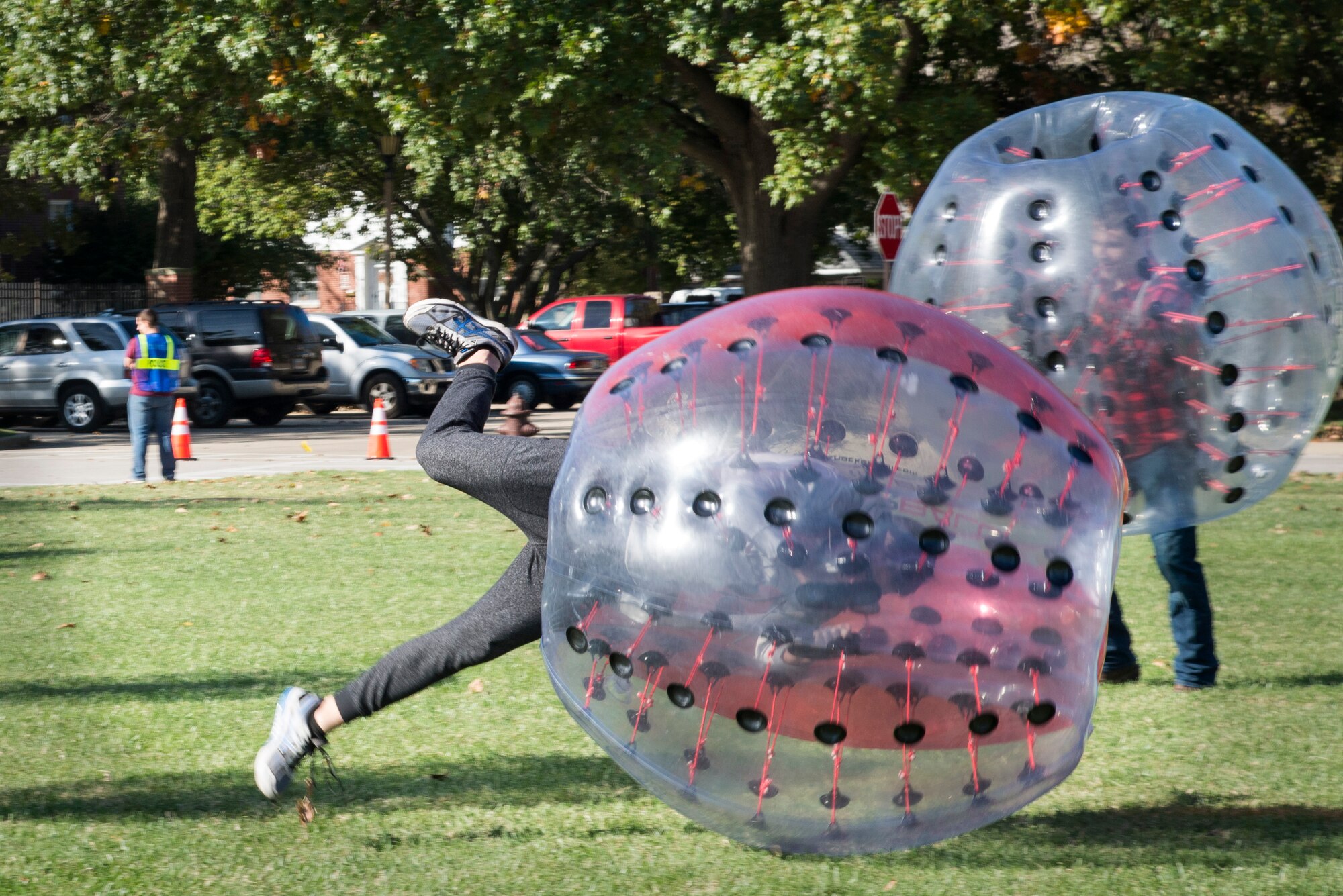 Team Scott members play knockerball during the Fall Fest October 21, 2016 at Scott Air Force Base, Illinois. The festival was planned in conjunction with Wingman Day and was open to all abse personnel. (U.S. Air Force photo by Airman 1st Class Gwendalyn Smith)