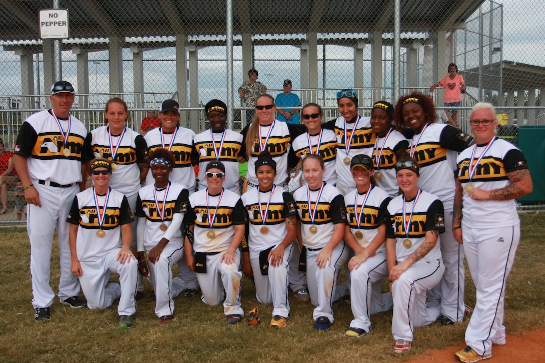 All-Army Women Softball Team capture the gold medal at the 2016 Armed Forces Women's Softball Championship at Joint Base San Antonio-Fort Sam Houston, Texas from 18-23 September.  Photo by Mr. Steve Brown (USAF Sports)