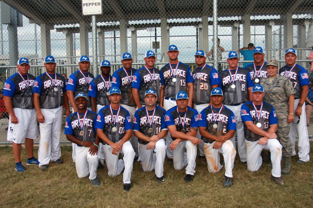 All-Air Force Men's Softball Team capture the silver medal at the 2016 Armed Forces Men's Softball Championship at Joint Base San Antonio-Fort Sam Houston, Texas from 18-23 September.  Photo by Mr. Steve Brown (USAF Sports)