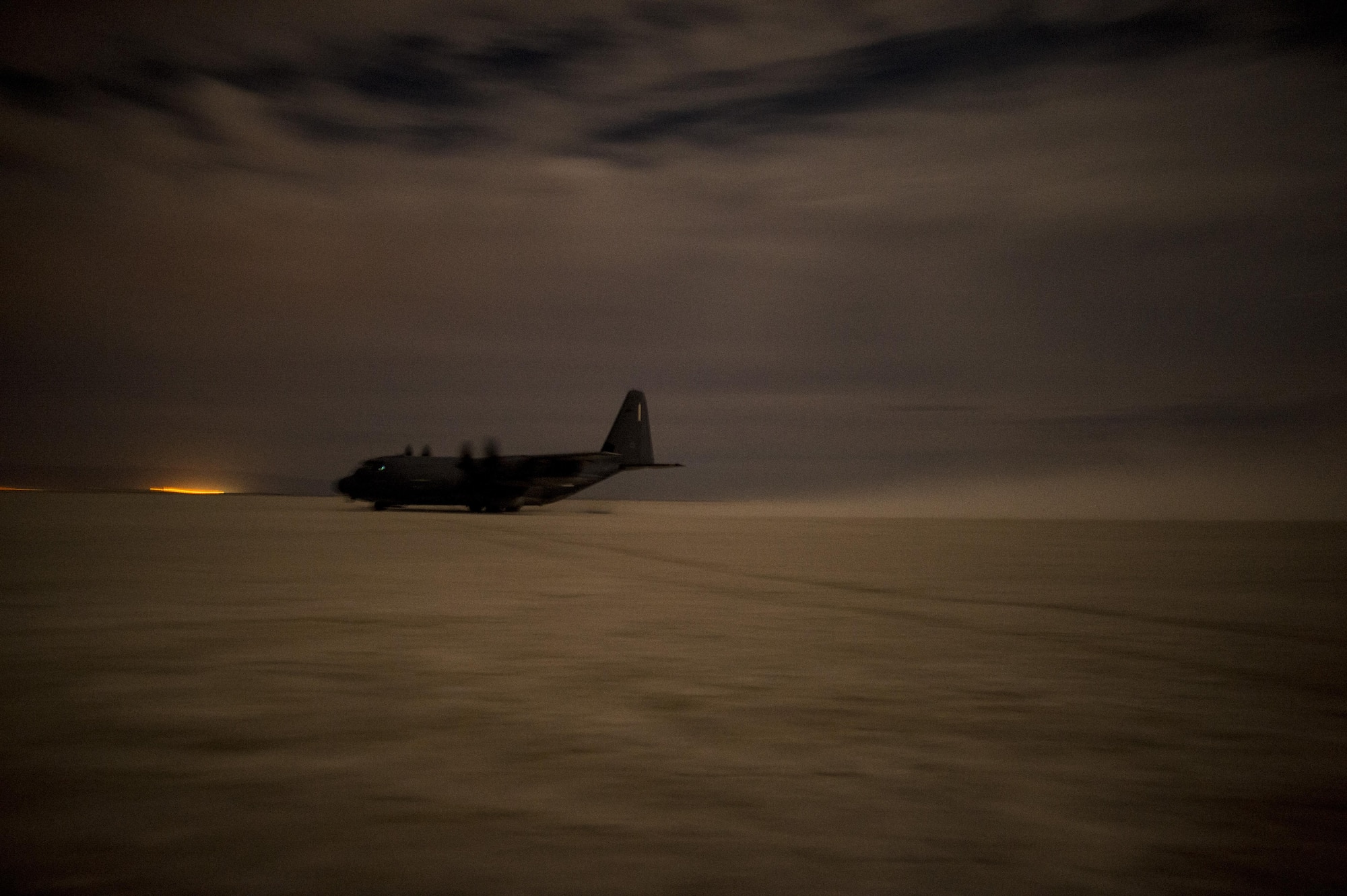 A MC-130J Commando II aircraft takes off after completing a exercise mission during a Full Mission Profile at White Sands Missile Range, N.M., Oct. 12, 2016.  The FMP was utilized to integrate special operations forces and foster tactical maturity through deliberate planning and execution of a force projection package and enable Special Tactics Airmen pre-deployment evaluation. (U.S. Air Force photo by Tech. Sgt. Manuel J. Martinez)