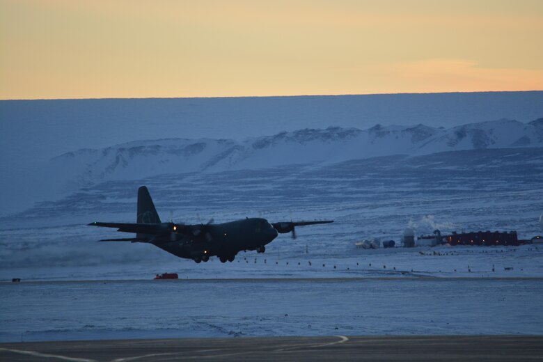 A CC-130 Hercules from the Royal Canadian Air Force 413th Transport and Rescue Squadron, takes off from Thule Air Base, Greenland. Thule AB hosted Canadian and U.S. units as part of Vigilant Shield 17, a North American Aerospace Defense Command exercise designed to conduct air sovereignty operations in the high arctic. (United States Air Force photo by Tech Sgt. Garry Chickery, Jr.)
