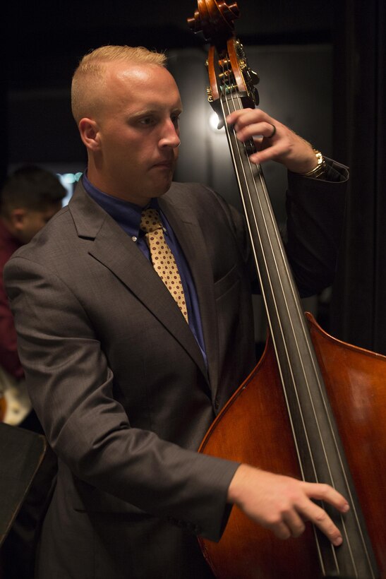 Lance Cpl. Zachary Slaughter, a bass player with Marine Corps Band New Orleans, rehearses at the Ponce La Perla Theater before a concert to celebrate Marine Corps Reserve Centennial in Puerto Rico on Oct. 17, 2016. The Marine Corps Reserve is commemorating 100 years of rich history, heritage, espirit-de-corps, and a bond with Puerto Rico and communities across the U.S. The celebration recognizes the Reserve's essential role as a crisis response force and expeditionary force in readiness, constantly preparing to augment the active component. (U.S. Marine photo by Sgt. Sara Graham/Released)