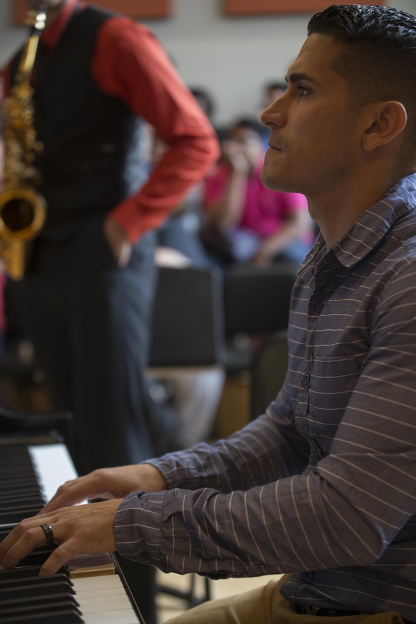 Corporal Samuel Rivas, a musician from Marine Corps Recruit Depot Parris Island, joined members of Marine Corps Band New Orleans to provide Master music classes to students attending the Conservatorio de Musica de Puerto Rico in San Juan on Oct. 18, 2016. The concert series in Puerto Rico showcases the contribution the Marine Corps Reserve has given to the nation for more than 100 years, and helps celebrate the proud history and heritage of the Reserves. (U.S. Marine photo by Sgt. Sara Graham/Released)