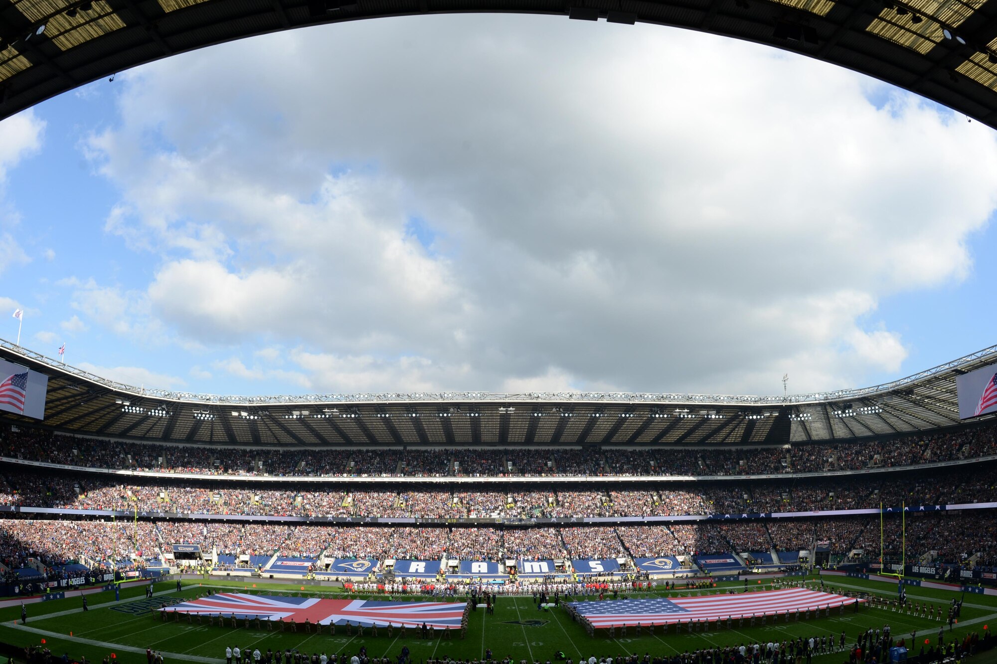 US, UK service members project partnership at NFL game in London