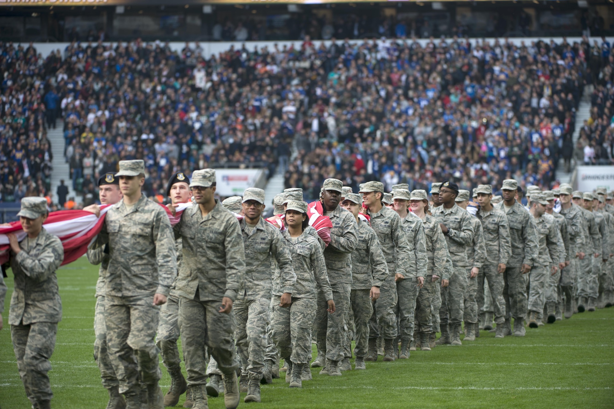 US, UK service members project partnership at NFL game in London