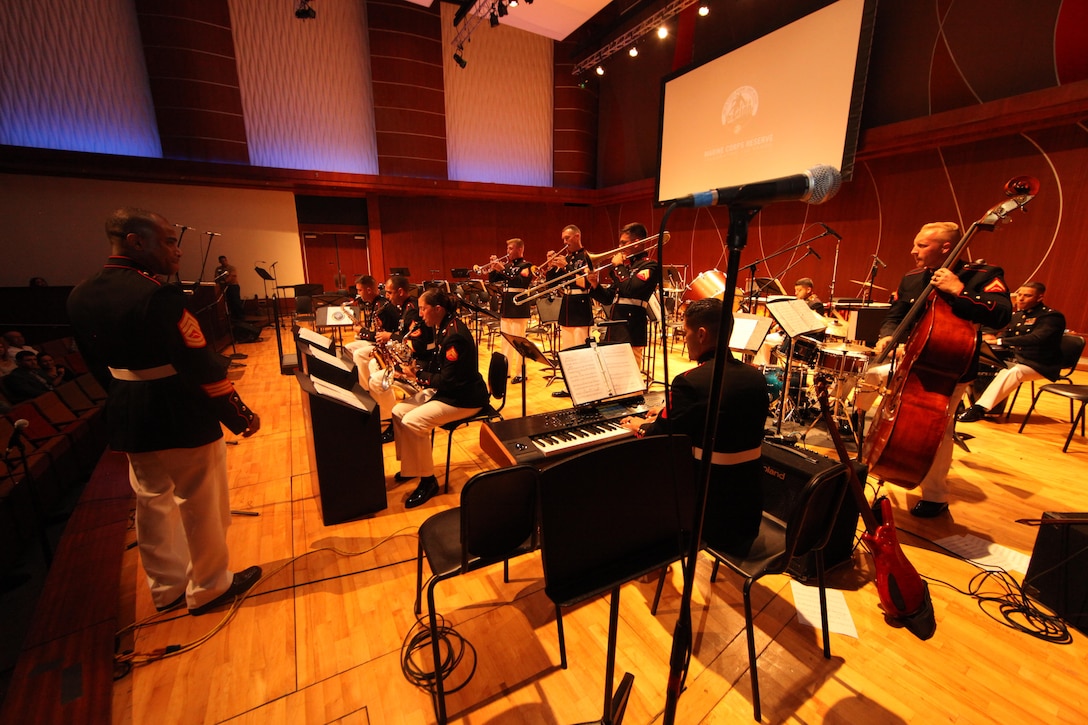 Marine Corps Band New Orleans Jazz Ensemble performs for the local community during the Marine Forces Reserve Centennial Celebration concert at the Conservatorio de Musica de Puerto Rico in San Juan, Puerto Rico, Oct 18, 2016. The Marine Corps Reserve is commemorating 100 years of rich history, heritage, espirit-de-corps, and a bond with Puerto Rico and communities across the U.S. The celebration recognizes the Reserve's essential role as a crisis response force and expeditionary force in readiness, constantly preparing to augment the active component. (U.S. Marine photo by Master Sgt. John A. Lee, II / Released)