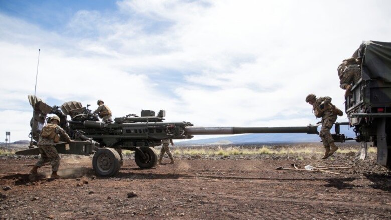 Marines with Bravo Battery, 1st Battalion, 12th Marine Regiment’s “Black Sheep,” prepare their M777 Lightweight Towed Howitzer for a direct fire training exercise as part of Lava Viper 17.1, a staple in the battalion’s pre-deployment training on Oct. 16, 2016, at Range 13 aboard Pohakuloa Training Area, Hawaii. Lava Viper Provides the Hawaii-based Marines with an opportunity to conduct various movements, live-fire and tactical, integrating combined arms exercises.