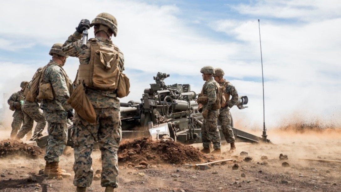 Marines with Bravo Battery, 1st Battalion, 12th Marine Regiment’s “Black Sheep,” fire a M777 Lightweight Towed Howitzer during a direct fire training exercise as part of Lava Viper 17.1, a staple in the battalion pre-deployment training on Oct. 16, 2016, at Range 13 aboard Pohakuloa Training Area, Hawaii. Lava Viper Provides the Hawaii-based Marines with an opportunity to conduct various movements, live-fire and tactical, integrating combined arms exercises.