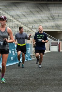 Army Capt. Michael J. Havro, (Left) 211th Mobile Public Affairs executive office and a native of Palatine, IL and Spc. Logan N. Rath also with the 211th MPAD and a native of College Station keep pace in a 10K race held in College Station, TX on the Texas A&M campus on 16 October 2016.
The race is part of the Bryan/College Station races series that host progressively longer races culminating in a full marathon.
(U.S. Army photo by Sgt. Rigo Cisneros)