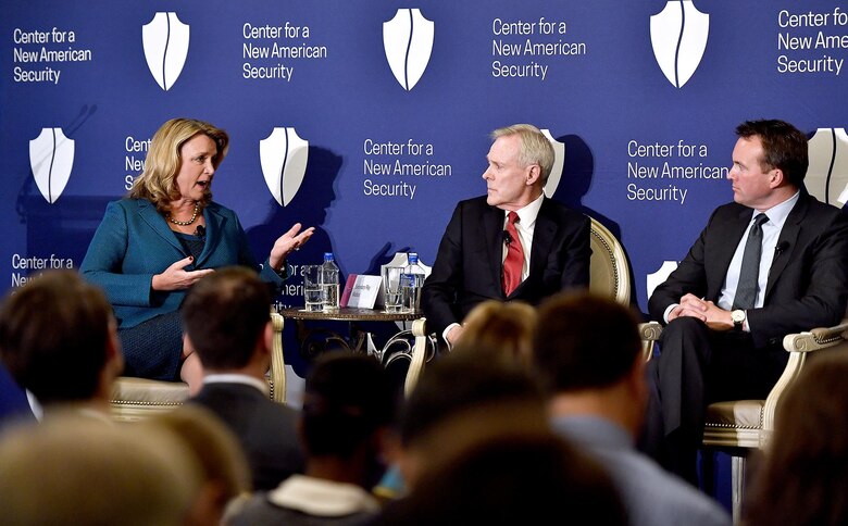 Air Force Secretary Deborah Lee James answers questions during the Center for a New American Security panel moderated by Barbara Starr, CNN's Pentagon Correspondent, in Washington, D.C., Oct. 24, 2016.  James shared the panel with Army Secretary Eric Fanning and Navy Secretary Ray Mabus. (U.S. Air Force photo/Tech. Sgt. Anthony Nelson Jr.)