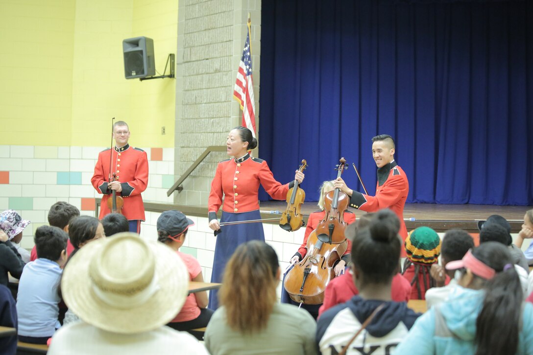 On Oct. 26, 2016 a string quartet from "The President's Own" performed a Music in the Schools program at Indian Queen Elementary School in Fort Washington, Md. (U.S. Marine Corps photo by Master Sgt. Kristin duBois/released)