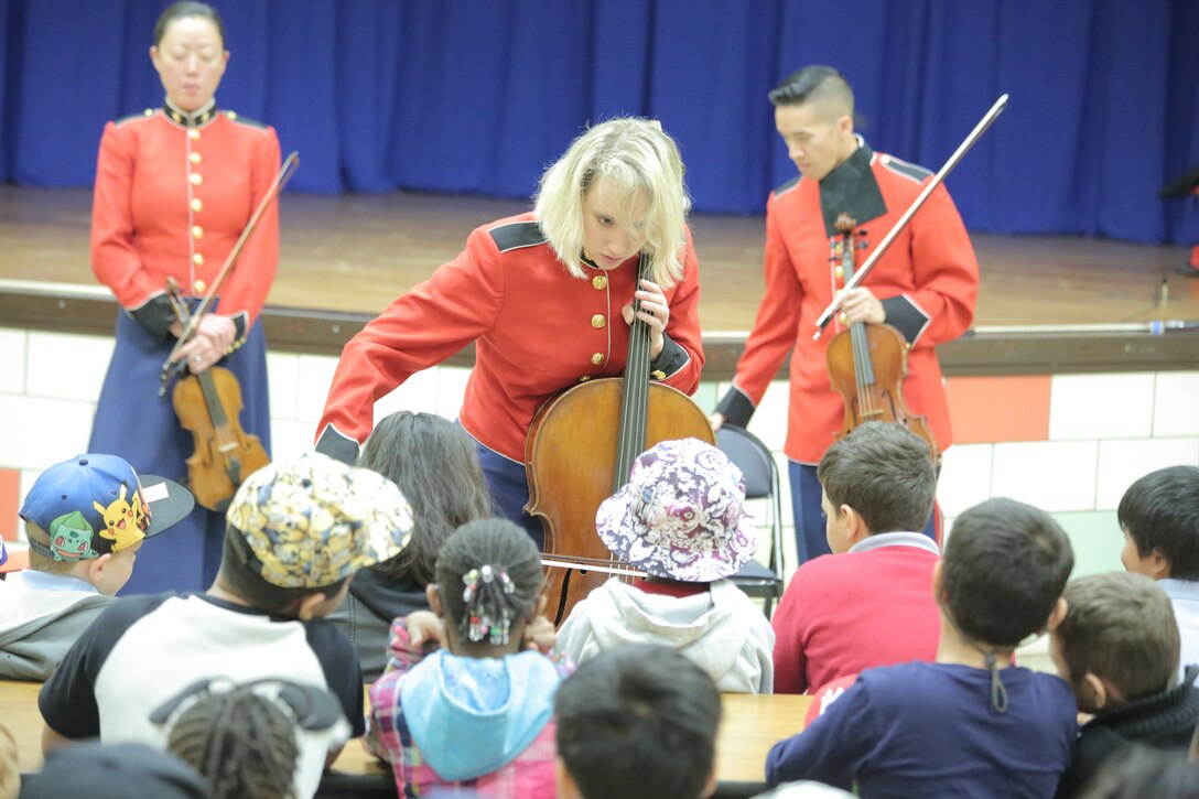 On Oct. 26, 2016 a string quartet from "The President's Own" performed a Music in the Schools program at Indian Queen Elementary School in Fort Washington, Md. (U.S. Marine Corps photo by Master Sgt. Kristin duBois/released)