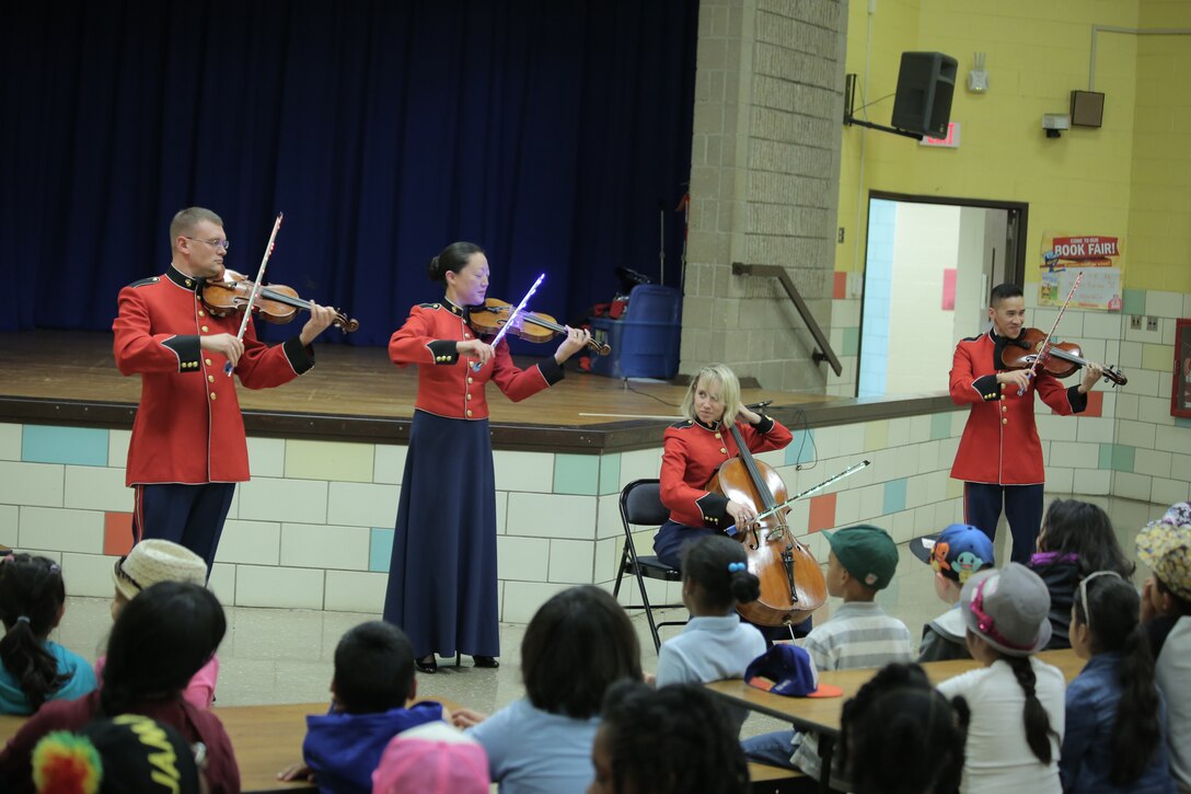 On Oct. 26, 2016 a string quartet from "The President's Own" performed a Music in the Schools program at Indian Queen Elementary School in Fort Washington, Md. (U.S. Marine Corps photo by Master Sgt. Kristin duBois/released)