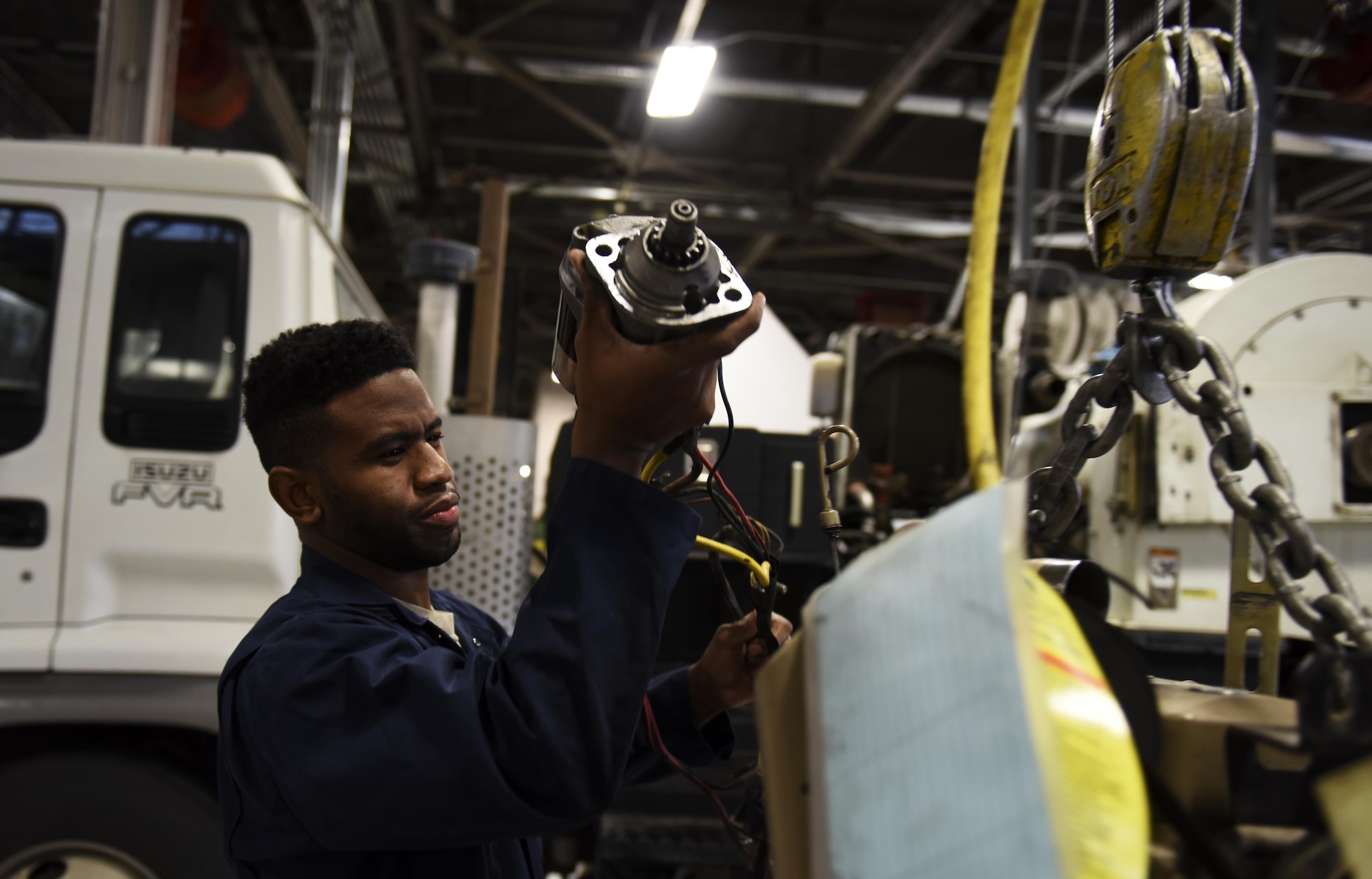 Senior Airman Brandon Johnson, 92nd Logistics Readiness Squadron materiel handling and equipment journeyman, takes a carburetor off an engine Oct. 13, 2016, at Fairchild Air Force Base. His leadership selected him as one of Fairchild’s Finest, a weekly recognition program that highlights top-performing Airmen.
(U.S. Air Force photo/Airman 1st Class Sean Campbell)

