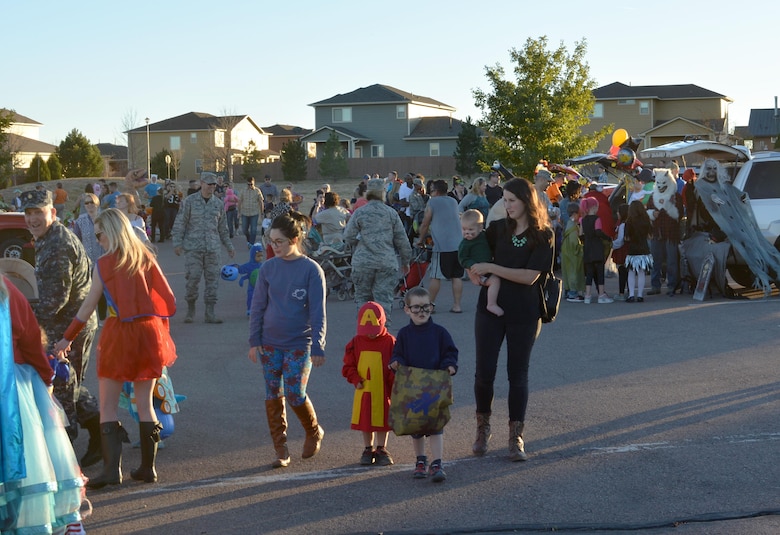 SCHRIEVER AIR FORCE BASE, Colo.—Schriever members and their families participate in trunk-or-treat at Schriever Air Force Base, Colorado, Friday, Oct 21, 2016. The 50th Space Wing Chaplain’s Office, hosted the event with various on base agencies volunteering for the event. (U.S. Air Force photo/Staff Sgt. Matthew Coleman-Foster)
