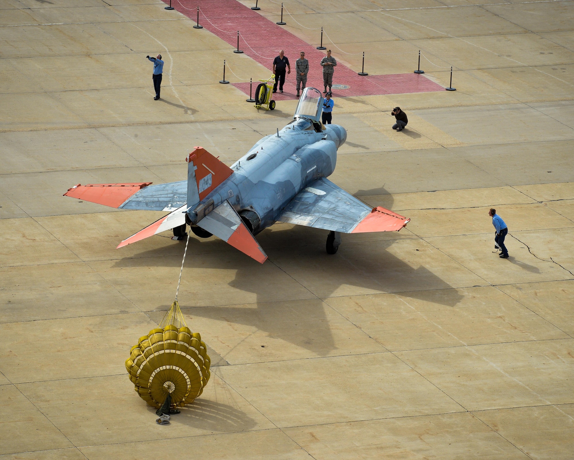 A QF-4 Aerial Target aircraft in manned configuration, piloted by Lt. Col. Ron King, 82nd Aerial Targets Squadron, Detachment 1 commander, Holloman Air Force Base, New Mexico, arrives at Hill Air Force Base, Oct. 25. (U.S. Air Force photo by R. Nial Bradshaw)