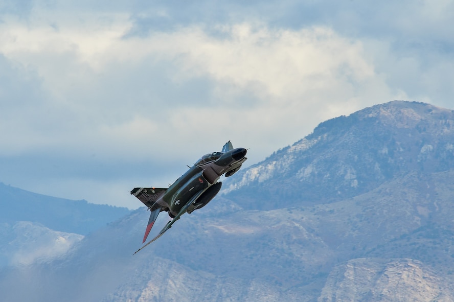 A QF-4 Aerial Target aircraft in manned configuration, piloted by Jim Harkins, 82nd Aerial Targets Squadron, Detachment 1, Holloman Air Force Base, New Mexico, performs a flyby at Hill Air Force Base, Oct. 25. (U.S. Air Force photo by R. Nial Bradshaw)
