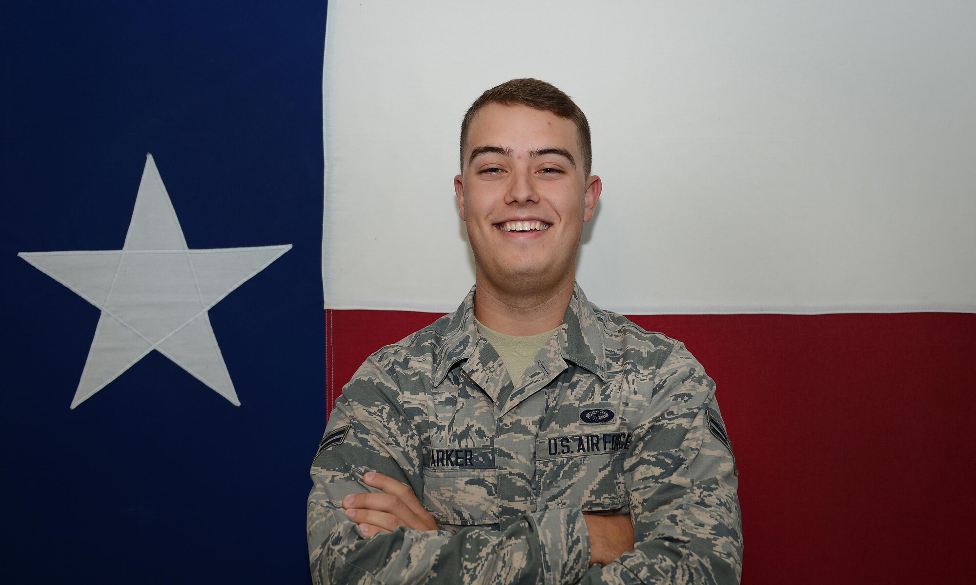 Airman 1st Class Garret Parker, 47th Contracting Squadron contract specialist, is a proud Texas native and XLer of the week recipient on Laughlin Air Force Base, Texas, Oct. 18, 2016. Clouse was chosen by wing leadership as this week’s XLer for his outstanding contributions to his unit and Laughlin. (U.S. Air Force photo/Airman 1st Class Benjamin N. Valmoja)