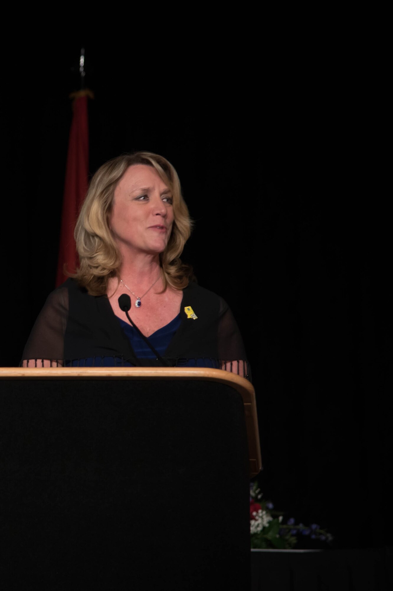 Secretary of the Air Force Deborah Lee James speaks to
more than 1,000 Gulf Coast military and community members during the 38th Annual Salute to the Military event at the Gulf Coast Convention Center in Biloxi Miss. Oct. 25. (U.S. Air Force photo/Senior Airman Heather Heiney)