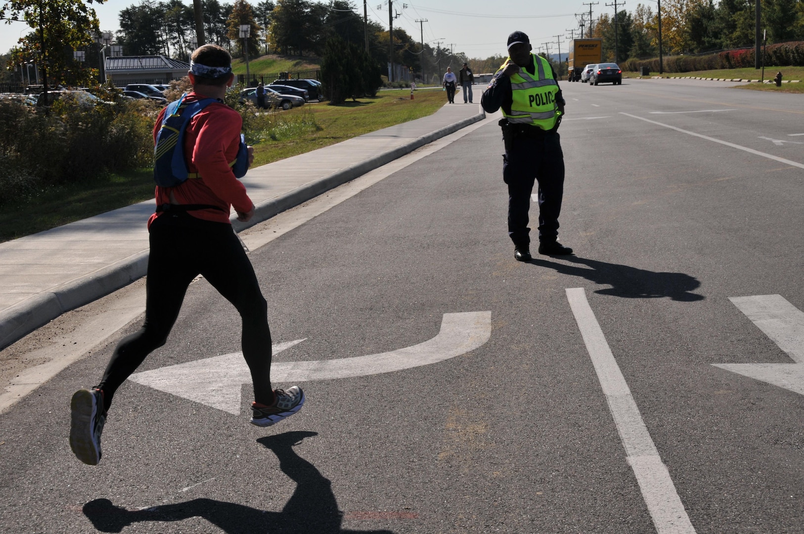 Bryan Darnell of the Defense Threat Reduction Agency nears the finish as the first-place finisher in the 2016 Monster Dash.