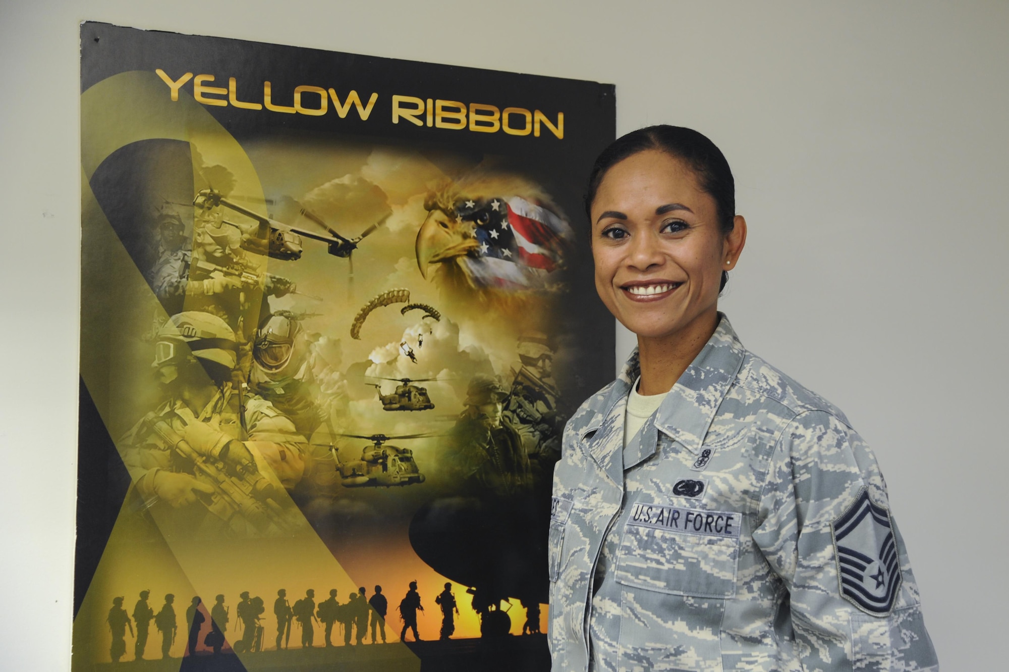 Senior Master Sgt. Ellie Torres, 940th Aerospace Medicine Squadron superintendent of nursing services, became the new Yellow Ribbon Reintegration Program representative for the 940th Air Refueling Wing, October 1st, 2016, Beale Air Force Base California. Torres is the unit's first representative in nearly two years. (U.S. Air Force photo by Senior Airman Tara R. Abrahams)