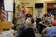 Col. Kent Olson, the 119th Wing commander, speaks about current unit issues and events with retired members at the annual retiree breakfast in the aerospace dining facility at the North Dakota Air National Guard Base, Fargo, N.D. Oct. 5, 2016.The chief master sergeants and the senior master sergeants cook and serve an egg bake, fruit, and English muffin breakfast for the retirees at the annual event, followed by a short video by public affairs and a unit briefing by the 119th Wing commander. “We watch the retirees and see how happy they are when they come in and they see their old friends, and get a chance to reminisce about the old days, and also to find out about the current state of the unit. It really makes us feel good,” said Chief Master Sgt. Doug Faldet, who is a key organizer of the event. (U.S. Air National Guard Photo by Senior Master Sgt. David H. Lipp)