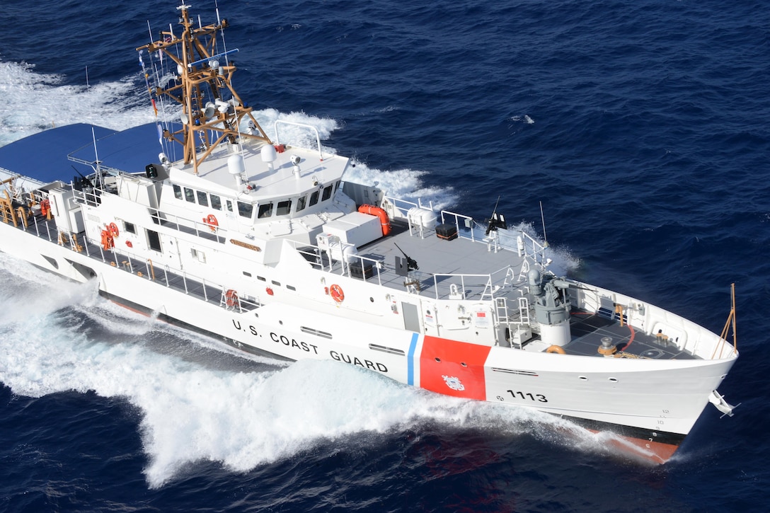 The 154-foot long Coast Guard Cutter Richard Dixon demonstrates it's speed off the coast of Florida. The Sentinel-class fast response cutter is the new Coast Guard patrol boat designed for missions including drug and migrant interdiction; ports, waterways and coastal security; fishery patrols; search and rescue; and national defense. Coast Guard Cutter Richard Dixon is homeported in Puerto Rico and has a beam of 25 feet and a maximum sustained speed of more than 28 knots. (U.S. Coast Guard photo by Petty Officer 3rd Class Mark Barney)